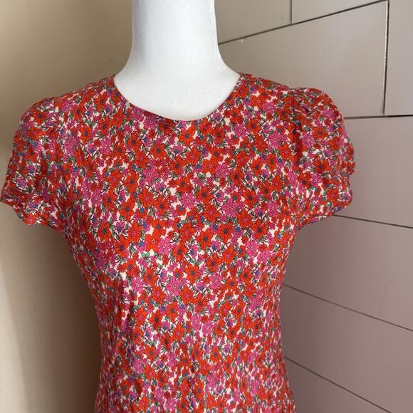 J Crew Dress 8 Womens Short Sleeve Gwyneth Cupro Blend Slip Floral Spring Sheath - Picture 3 of 7